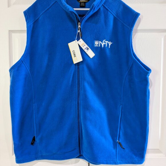 Core 365 Bright Blue Fleece Vest Men’s 2XL, Full Zip with URJ NFTY Logo, NWT - Picture 2 of 16